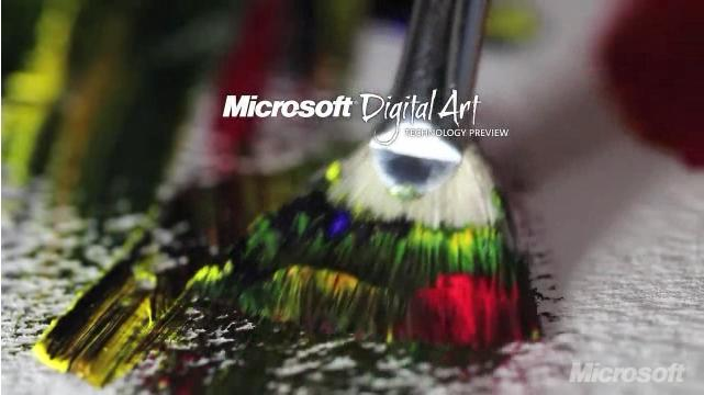 Microsoft Digital Art technology preview showing a paintbrush applying vivid digital color