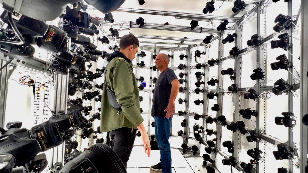 Inside The Scan Truck photogrammetry booth surrounded by cameras